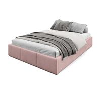 Muralo Cama Tapizada con Canapé 140x200 cm - Rosa | Somier de láminas y canapé abatible, cabecero acolchado tapizado en terciopelo resistente, se entrega sin colchón