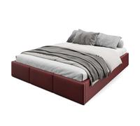 Muralo Cama Tapizada con Canapé 160x200 cm - Rojo Oscuro | Somier de láminas y canapé abatible, cabecero acolchado tapizado en terciopelo resistente, se entrega sin colchón