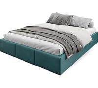 Muralo Cama Tapizada con Canapé 160x200 cm - Turquesa | Somier de láminas y canapé abatible, cabecero acolchado tapizado en terciopelo resistente, se entrega sin colchón