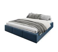 Muralo Cama Tapizada con Canapé 180x200 cm - Gris Oscuro | Somier de láminas y canapé abatible, cabecero acolchado tapizado en terciopelo resistente, se entrega sin colchón