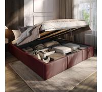 Muralo Cama Tapizada con Canapé 180x200 cm - Rojo Oscuro | Somier de láminas y canapé abatible, cabecero acolchado tapizado en terciopelo resistente, se entrega sin colchón