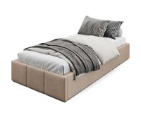 Muralo Cama Tapizada con Canapé 90x200 cm - Beige | Somier de láminas y canapé abatible, cabecero acolchado tapizado en terciopelo resistente, se entrega sin colchón