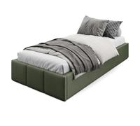 Muralo Cama Tapizada con Canapé 90x200 cm - Caqui | Somier de láminas y canapé abatible, cabecero acolchado tapizado en terciopelo resistente, se entrega sin colchón