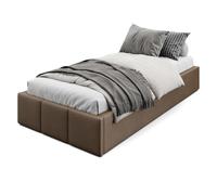 Muralo Cama Tapizada con Canapé 90x200 cm - Marrón | Somier de láminas y canapé abatible, cabecero acolchado tapizado en terciopelo resistente, se entrega sin colchón