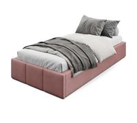 Muralo Cama Tapizada con Canapé 90x200 cm - Rosa Palo | Somier de láminas y canapé abatible, cabecero acolchado tapizado en terciopelo resistente, se entrega sin colchón