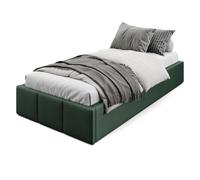 Muralo Cama Tapizada con Canapé 90x200 cm - Verde Botella | Somier de láminas y canapé abatible, cabecero acolchado tapizado en terciopelo resistente, se entrega sin colchón