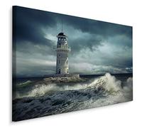 Muralo Cuadros en Lienzo 70 x 50 cm, Naturaleza Mar Paisaje Lienzo Lienzo Impresión Impresión Arte Mural Agua Olas Faro Cielo Dormitorio Salón Decoración de Pared Diseño XXL 565 Br. 70 cm x Alto 50 cm