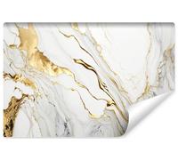 Muralo - Fotomural efecto 3d - Papel pintado autoadhesivo 3d - Papel pintado para salón dormitorio - Fotomural autoadhesivo - Mármol blanco con motivos dorados - Br.368 cm x Alto 280 cm