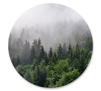 Muralo Pegatinas de círculo de árboles en la niebla bosque plantas, naturaleza, verde, paisaje, 3D, vinilo decorativo, decoración de pared, pared, dormitorio, salón, comedor, 100 cm x altura 100 cm