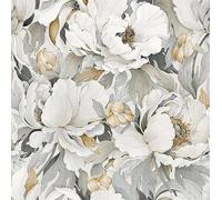 MuralPeel Papel tapiz autoadhesivo con diseño de amapolas blancas, diseño floral moderno de peonías grises, autoadhesivo, extraíble, fácil de despegar, pegar en papel de pared para inquilinos de