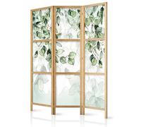 murando - Biombo 135x171 cm 3 Paneles Lienzo de Tejido no Tejido Tela sintética Separador Madera Design de Moda Home Office Verde Hojas Botánica b-C-0876-bh-b