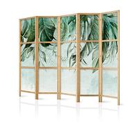 murando - Biombo XXL 225x171 cm 5 Paneles Lienzo de Tejido no Tejido Tela sintética Separador Madera Design de Moda Home Office Verde Hojas Botánica b-C-0782-bh-a