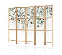 murando - Biombo XXL 225x171 cm 5 Paneles Lienzo de Tejido no Tejido Tela sintética Separador Madera Design de Moda Home Office Verde Hojas Naturaleza b-A-0694-bh-d
