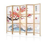 murando - Biombo XXL Flor de Cerezo Montanas 225x171 cm 5 Paneles Lienzo de Tejido no Tejido Tela sintética Separador Madera Design Moda Hecho a Mano Home Office Japón p-B-0002-z-c