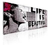 murando Cuadro Acústico Banksy Life is beautiful 200x80 cm espuma acústica absorbe el sonido aislamiento lienzo de 5 piezas Impresión Artística Decoración de Pared - Street Art i-C-0114-b-m