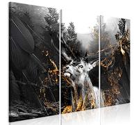 murando Cuadro Acústico Ciervo 135x90 cm espuma acústica absorbe el sonido aislamiento lienzo de 3 piezas Impresión Artística Decoración de Pared Animal Abstracto pluma negro g-C-0361-b-e