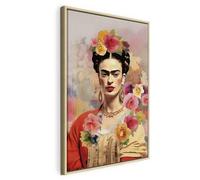 murando - Cuadro con Marco Natural Frida Kahlo 80x120 cm 1 Pieza - Imagen | Lienzo no Tejido Impresión Artística Decorativo Reproducción Retrato Mujer Colorido