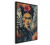 murando - Cuadro con Marco Negro Frida Kahlo 40x60 cm 1 Pieza - Imagen | Lienzo no Tejido Impresión Artística Decorativo Reproducción Retrato Mujer Colorido
