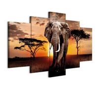 murando Cuadro en Lienzo Africa Elefante 225x112 cm Impresión de 5 Piezas Material Tejido no Tejido Impresión Artística Imagen Gráfica Decoracion de Pared Paisaje Naturaleza g-C-0054-b-n