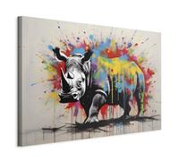 murando - Cuadro en Lienzo Banksy 120x80 cm Impresión de 1 Pieza Tejido no Tejido Artística Imagen Gráfica Decoracion de Pared Estructura Textura - rinoceronte sobre un fondo de color g-H-10080-b-a