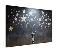murando - Cuadro en Lienzo Banksy 120x80 cm Impresión de 1 Pieza Tejido no Tejido Artística Imagen Gráfica Decoracion de Pared Estructura - Chica sobre un fondo negro de estrellas fugaces h-H-10032-b-