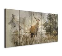murando Cuadro en Lienzo Ciervo 150x60 cm Impresión de 5 Piezas Material Tejido no Tejido Impresión Artística Imagen Gráfica Decoracion de Pared Naturaleza Animale Paisaje g-B-0042-b-m