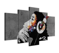 murando Cuadro en Lienzo DJ Mono 100x50 cm 5 partes Impresión en Material Tejido no Tejido Impresión Artística Imagen Gráfica Decoracion de Pared Banksy Animales Concreto Musica g-A-0288-b-m