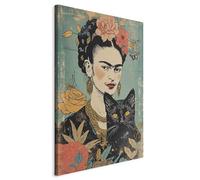 murando - Cuadro en Lienzo Frida Kahlo 60x90 cm 1 pieza - Impresión en material tejido no tejido cuadros decoracion salon modernos lienzos - Reproducción Retrato Mujer Gato h-H-10040-b-a