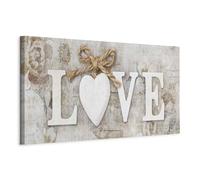 murando Cuadro en Lienzo Love 150x50 cm Impresión de 1 Pieza Material Tejido no Tejido Impresión Artística Imagen Gráfica Decoracion de Pared - Inscripción Cupido madera Vintage Corazón m-C-0457-b-a