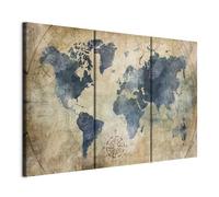 murando - Cuadro en Lienzo Mapa del mundo 135x90 cm 3 piezas - Impresión en material tejido no tejido cuadros decoracion salon modernos lienzos decorativos - Seekarte Windrose k-A-0415-b-e