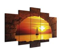 murando Cuadro en Lienzo Mar 100x50 cm 5 partes Impresión en Material Tejido no Tejido Impresión Artística Imagen Gráfica Decoracion de Pared Vista de la ventana Puesta del sol Paisaje c-B-0555-b-m
