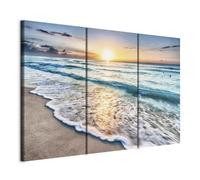 murando - Cuadro en Lienzo Mar y Playa 135x90 3 piezas - Impresión en material tejido no tejido cuadros decoracion salon modernos lienzos decorativos - Puesta del sol Paisaje Naturaleza c-B-0552-b-e