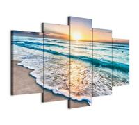 murando Cuadro en Lienzo Mar y Playa 225x112 cm 5 partes Impresión en Material Tejido no Tejido Impresión Artística Imagen Gráfica Decoracion de Pared Puesta del sol Paisaje Naturaleza c-B-0552-b-m