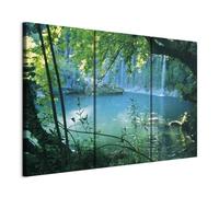 murando - Cuadro en Lienzo Naturaleza 135x90 3 piezas - Impresión en material tejido no tejido cuadros decoracion salon modernos lienzos decorativos dormitorios - Cascada Paisaje Bosque c-B-0544-b-e