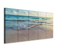 murando Cuadro en Lienzo Playa Mar 100x40 cm Impresión de 5 Piezas Material Tejido no Tejido Impresión Artística Imagen Gráfica Decoracion de Pared Sol Cielo Aqua c-B-0358-b-m