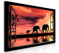 murando Cuadro Mega XXXL vista de la ventana 200x100 cm Cuadro en Lienzo en Tamano XXL Grande Gigante Imagen Para Montar por uno Mismo Decoración De Pared Impresión DIY Elefante Africano c-C-0376-ak-e