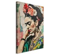 murando - HandArt Cuadro en Lienzo Frida Kahlo 80x120 cm 1 Pieza | impresión con textura y un gel acrílico cuadros decoracion salon modernos Reproducción Retrato Mujer Colorido Flores