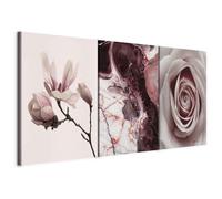 murando - Handart - Set De 3 Cuadros Collage Flores rosas 120x60 cm 3 Pieza 40x60 cm Cada - Conjunto De 3 - Floral escandinavo - Acrílico Habitacion Matrimonio - b-C-0356-b-e
