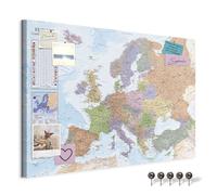 murando - Mapamundi con tablero para clavar chinchetas 120x80 cm - Cuadro en Lienzo estructurado - 1 parte - Panel de Fibra - Mapa del Mundo Continente - Europa k-A-0136-v-a