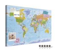 murando - Mapamundi con tablero para clavar chinchetas 120x80 cm - Cuadro en Lienzo estructurado - 1 parte - Panel de Fibra - Mapa del Mundo Continente - k-A-0094-v-a