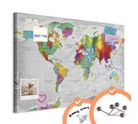 murando - Mapamundi con tablero para clavar chinchetas 120x80 cm - Cuadro en Lienzo estructurado - Panel de Fibra - Mapa del Mundo Continente - k-A-0128-v-a