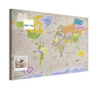 murando - Mapamundi con tablero para clavar chinchetas 90x60 cm - Cuadro en Lienzo estructurado - 1 parte - Panel de Fibra - Mapa del Mundo Continente - k-A-0129-v-a