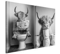 murando - Set De 2 Cuadros Collage Gris - Toro 40x30 cm 2 Piezas 20x30 cm | Conjunto De 2 - Cuadro Para Pared Animal Lienzo Habitacion Matrimonio