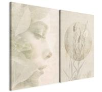 murando - Set De 2 Cuadros Insonorizado Modulares Rostro de mujer 120x90 cm | flores 2 Pieza 60x90 cm Cada - Conjunto De 2 - Pintura Acústica Cuadro Lienzo Habitacion Matrimonio