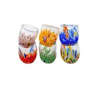 MurArt Vasos de Murano. Colección Dream. Juego de 6 vasos de 350 ml. Alt 10,5 cm. De vidrio soplado, hecho a mano artesanalmente. Made in Italy (mixto, vasos de licor 6 unidades)