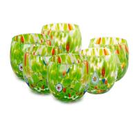 MurArt Vasos de Murano, juego de 6 vasos de 400 ml, colección Marea de vidrio soplado a mano de elaboración artesanal Made in Italy (verde hierba, vaso 6 unidades)