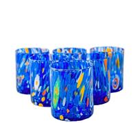 MurArt Vasos de Murano, juego de 6 vasos de 400 ml, colección Tower, de vidrio soplado a mano de elaboración artesanal Made in Italy (azul, vaso 6 unidades)