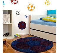 Muratap Alfombra para habitación Infantil, diseño de fútbol, para habitación de los niños, decoración Deportiva, tamaño: 120 cm, Redonda, Color: Azul/Violeta