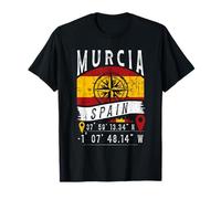 Murcia Spain Souvenirs And Murcia Travel - Camiseta Unisex Adultos - Tema Bandera - Manga de Doble Puntada - Negro - Talla S