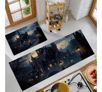 Murciélago Castillo Oscuro Alfombras de Cocina para Piso 2 Piezas, Estilo Gótico Antideslizantes Juego de Alfombras de Cocina Lavables Antifatiga Alfombra Cómoda - 50x80+50x150cm